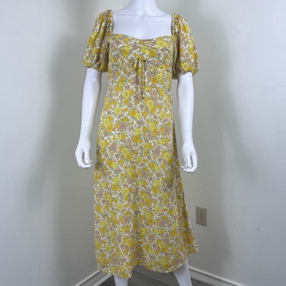 Faithfull The Brand Juniper Women Size 6 Yellow Floral Garden Midi NEW Dress - Picture 4 of 16